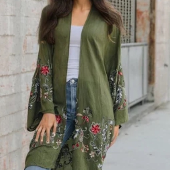 Floral Embroidered Kimono / Cardigan / Duster  P2P 24” L 38” New Boutique - Picture 6 of 14